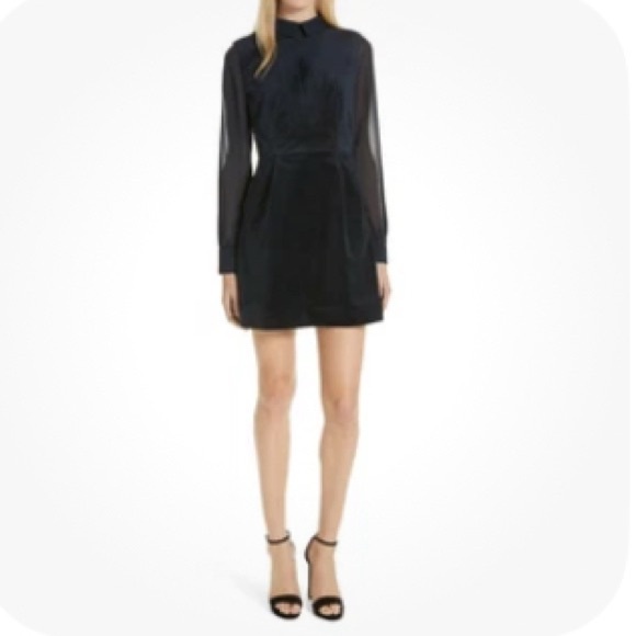 Ted Baker Navy Velvet Dress with Sheer Long Sleeves